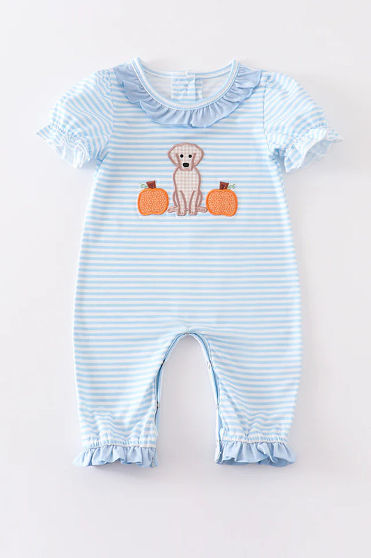 Dog Pumpkin Applique Girl Romper