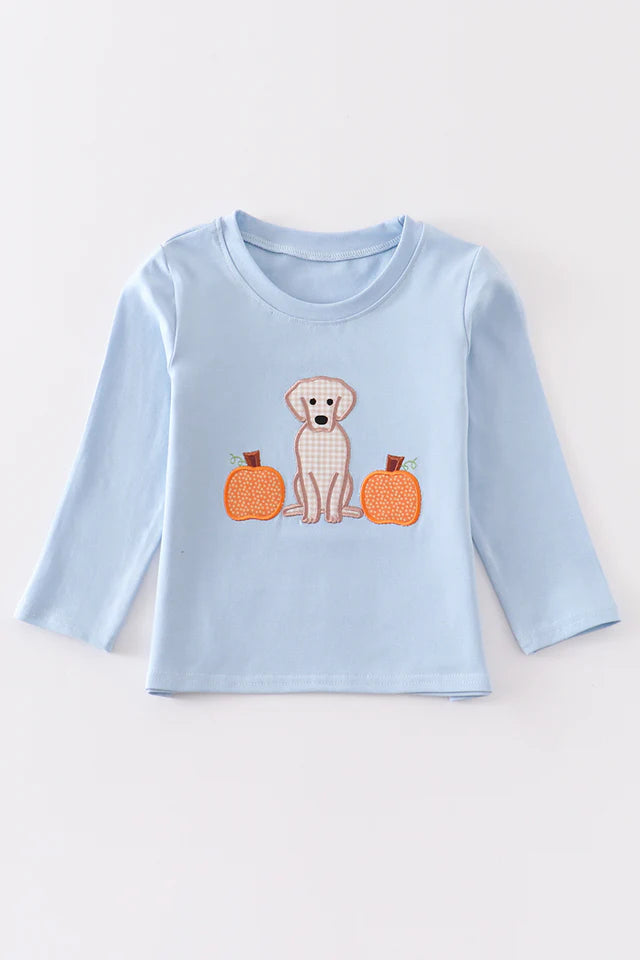 Dog Pumpkin Applique Long Sleeve Boy Top