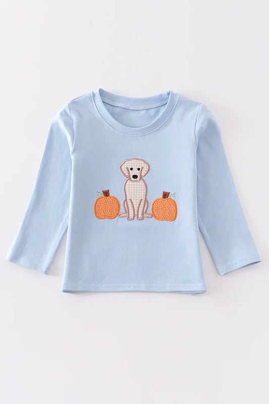 Dog Pumpkin Applique Long Sleeve Boy Top