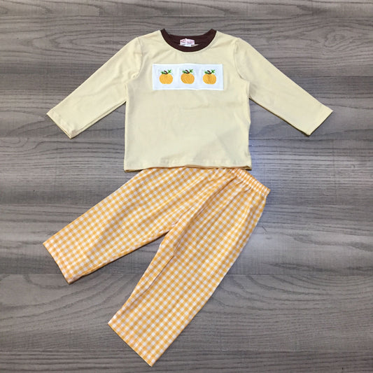 Boys Pumpkin Embroidered Set