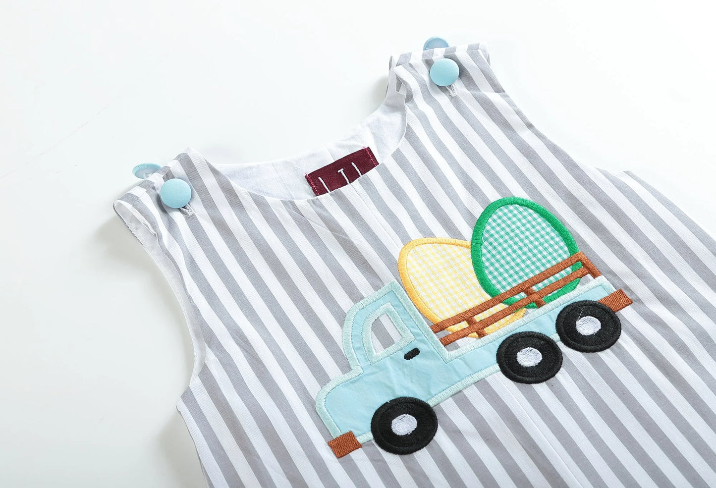 Boys Gray Striped Easter Egg Shortalls