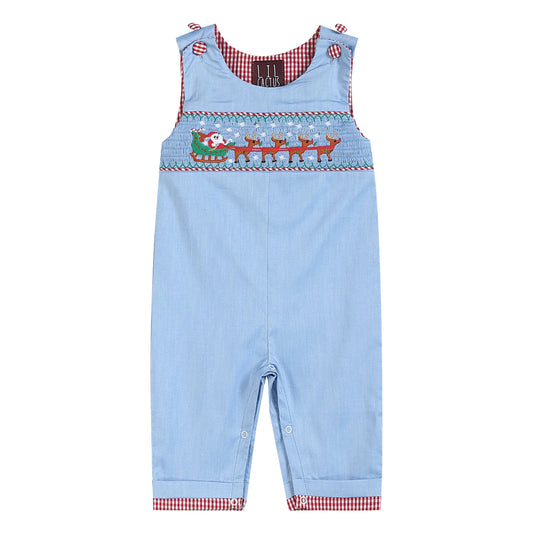 Boys Smocked Santa and Sleigh Overalls