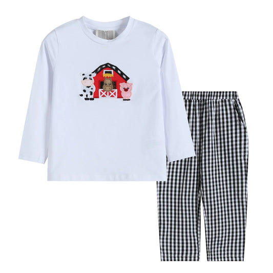 Boys Gingham Barn Pants Set