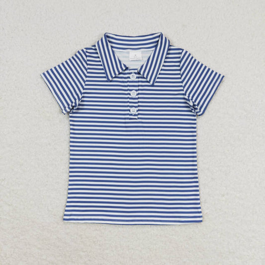 Boys Navy Blue Striped Polo