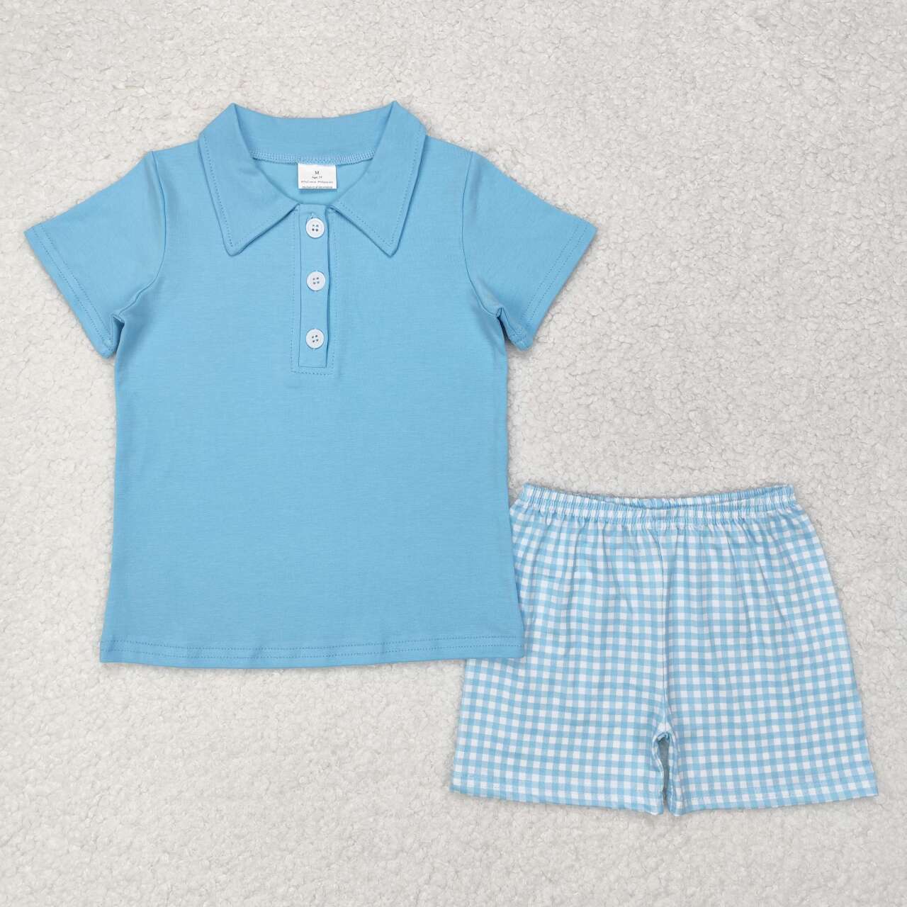 Boys Blue Polo Plaid Set