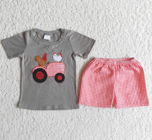 Boys Embroidered Tractor Chicken Set