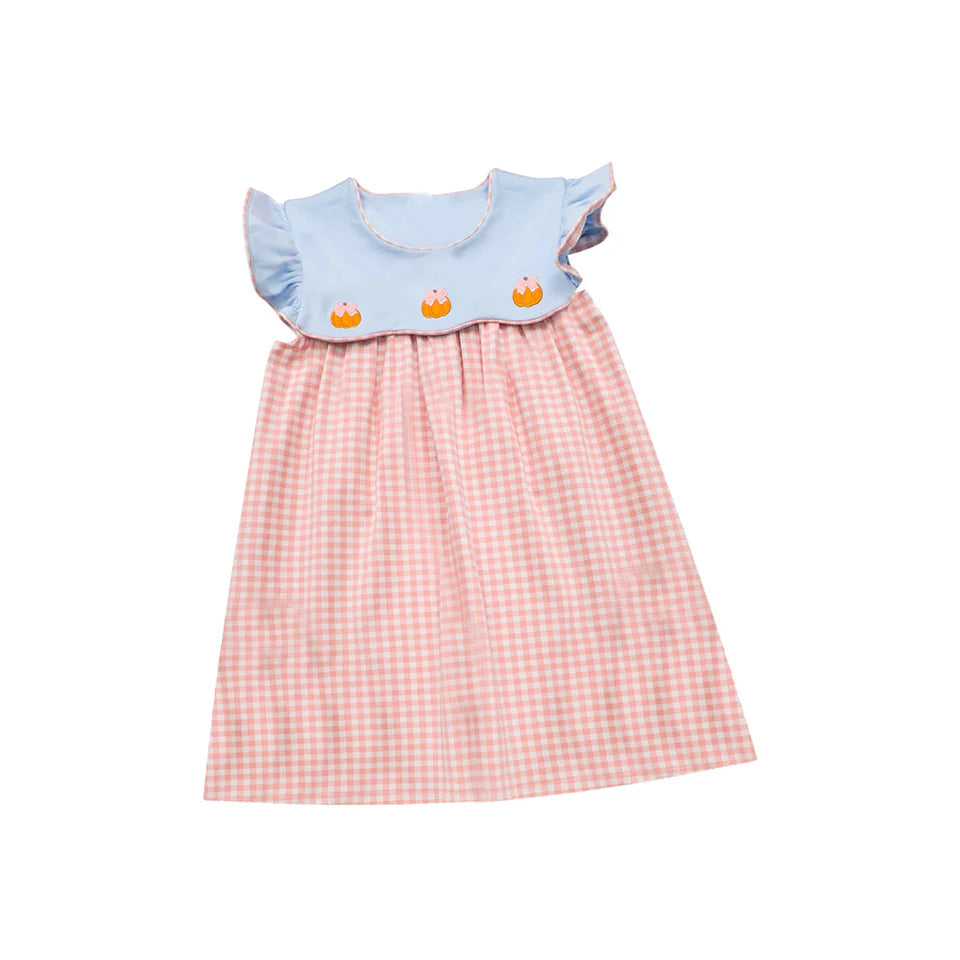 Girls Embroidered Mini Pumpkin Dress