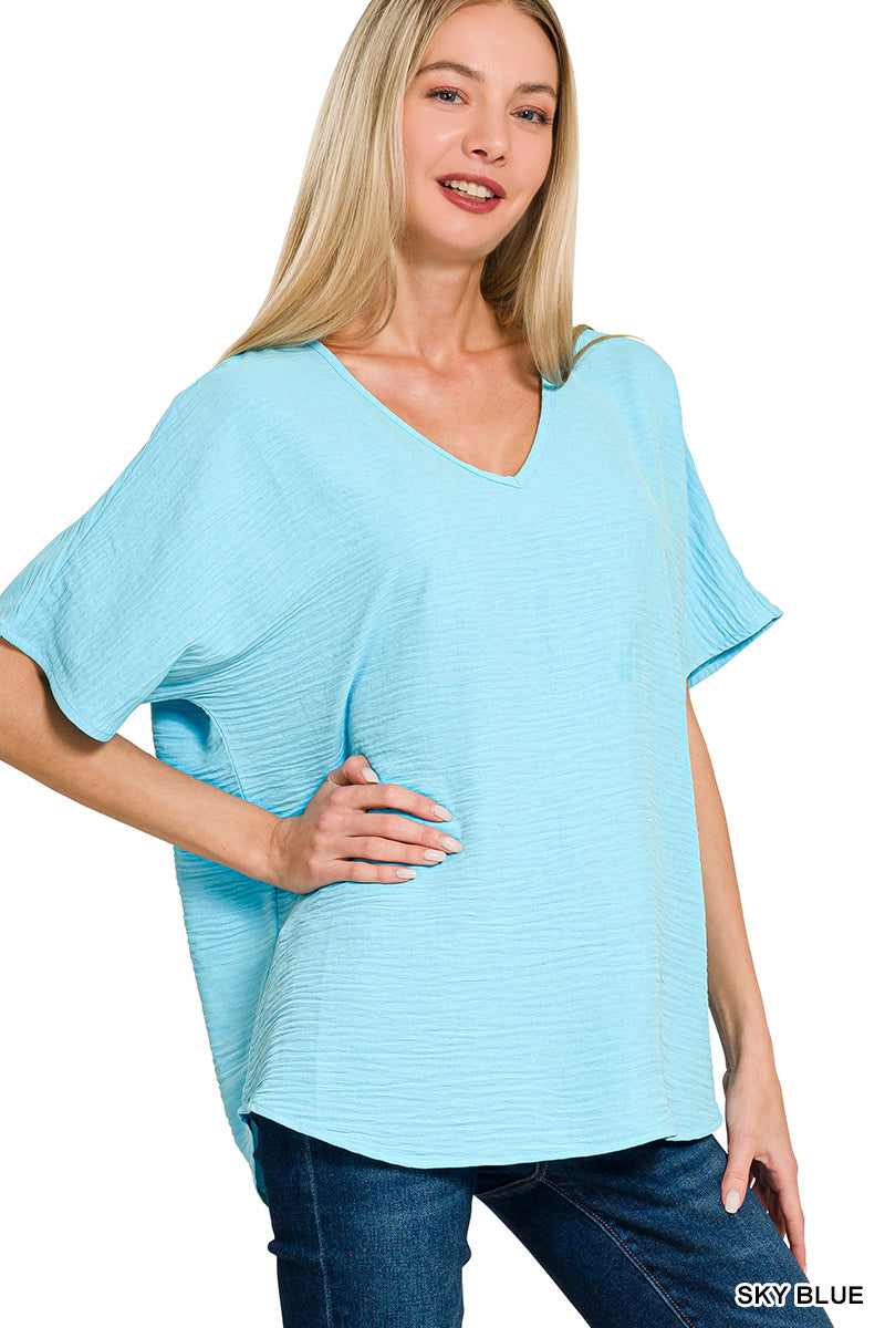 Zenana Woven Airflow Vneck Dolman Short Sleeve