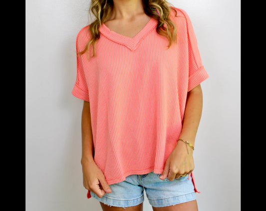 Zenana Ribbed Coral Top