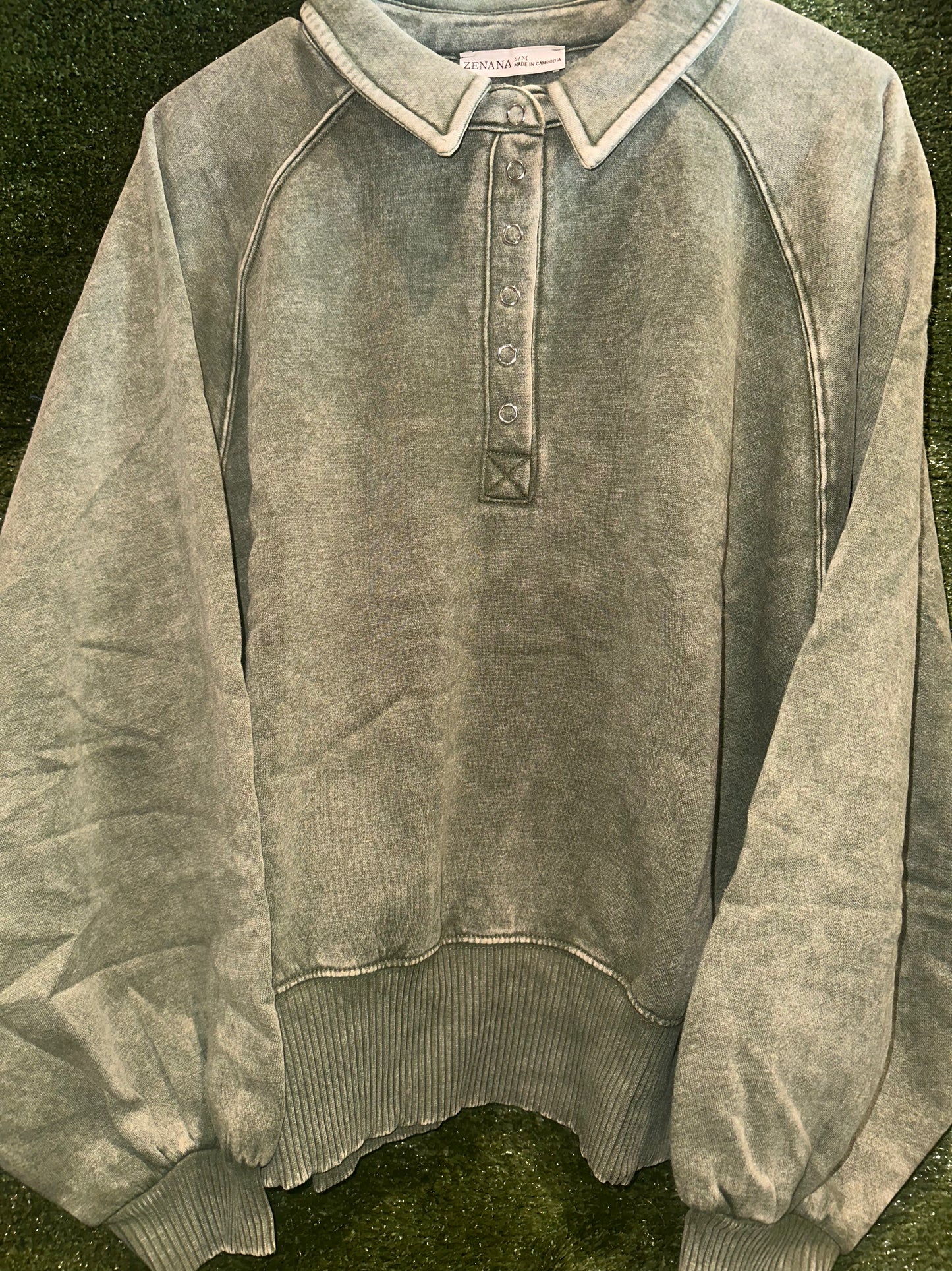 Zenana Olive Button Pullover
