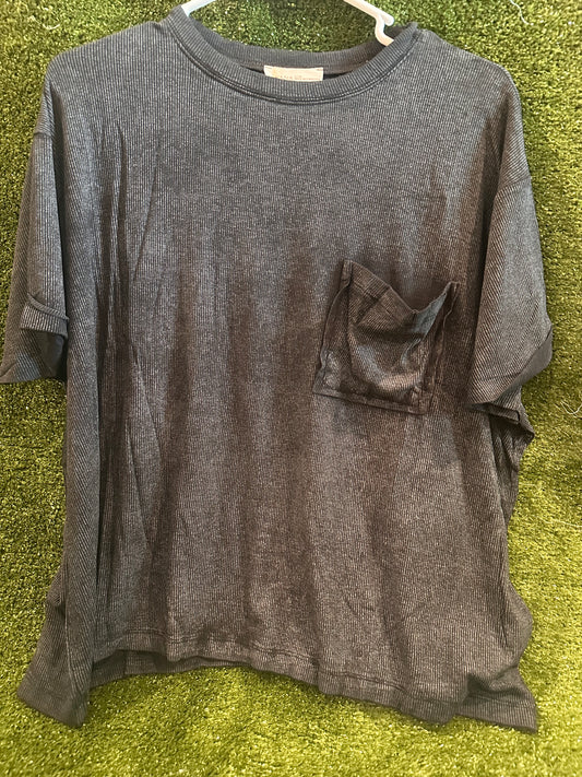 Zenana Black Ribbed Pocket Tee