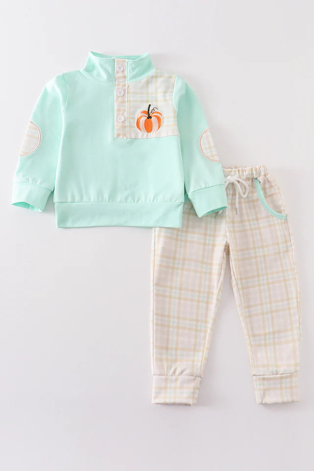 Pumpkin Embroidery Boy Pants Set