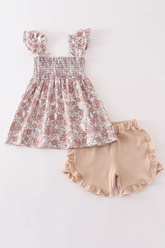 Floral Smocked Ruffle Set