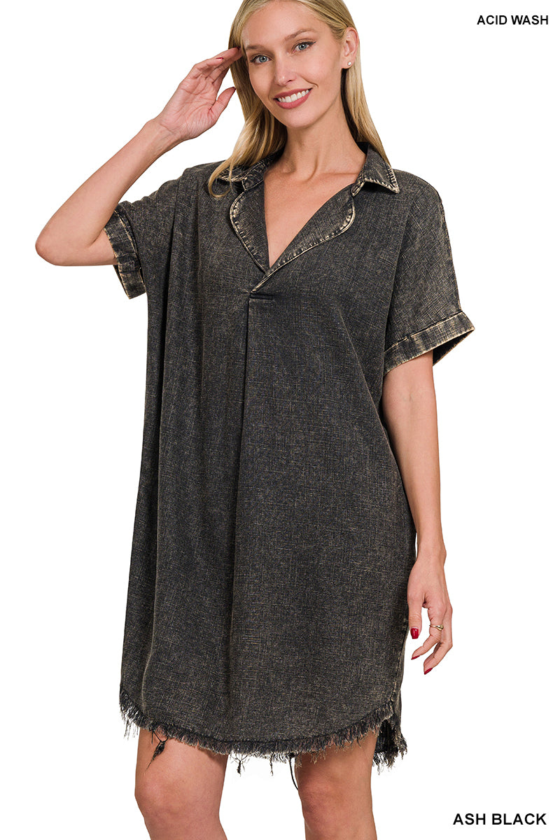 Washed Linen V-Neck Dress