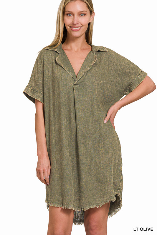 Washed Linen V-Neck Dress