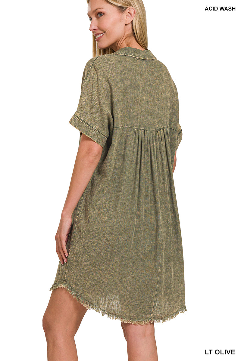 Washed Linen V-Neck Dress